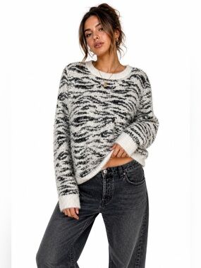 Mudd Black and White Zebra Striped Fuzzy Sweater Large
